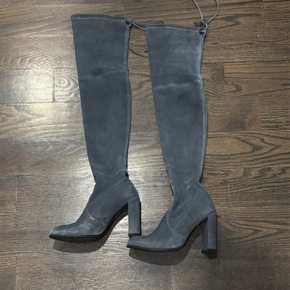 Stuart Weitzman Slate Gray Suede Over-the-Knee Boots Size 7.5 Block Heel OTK